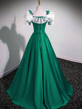 Emerald Green Square Neck A-line Maxi Prom Dress - DollyGown